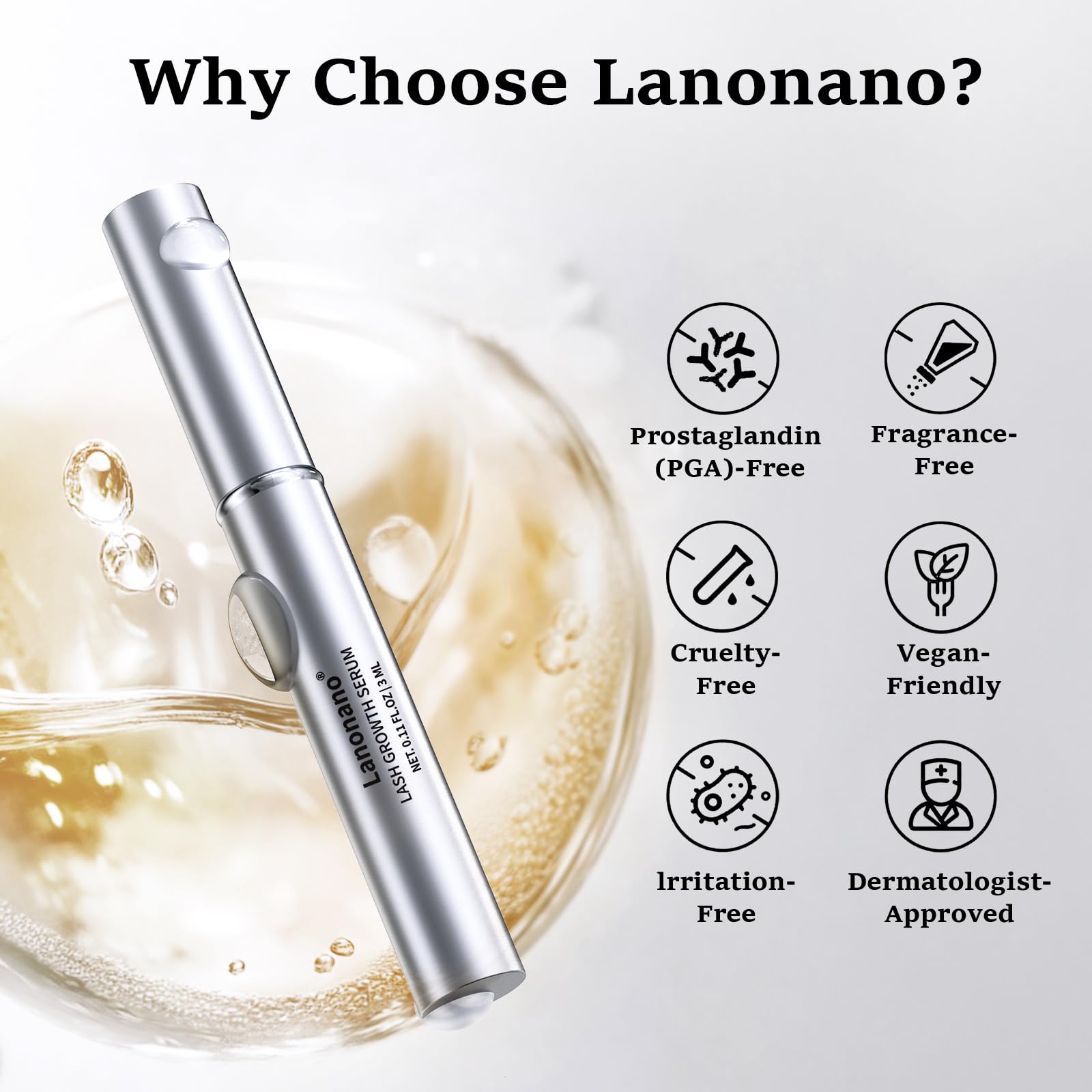 Lanonano Lash Serum applied to upper and lower lash-lines during routine