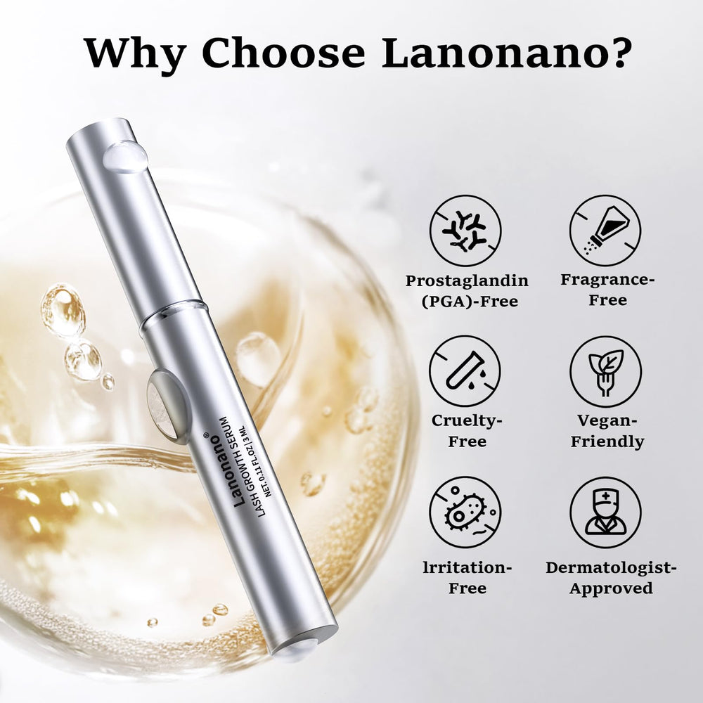 Lanonano Lash Serum applied to upper and lower lash-lines during routine