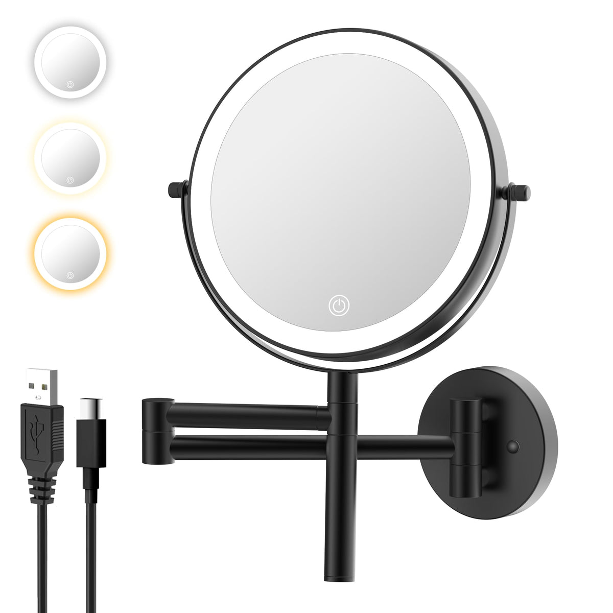 Miroir LANSI mural avec poignée pour un maquillage ergonomique.