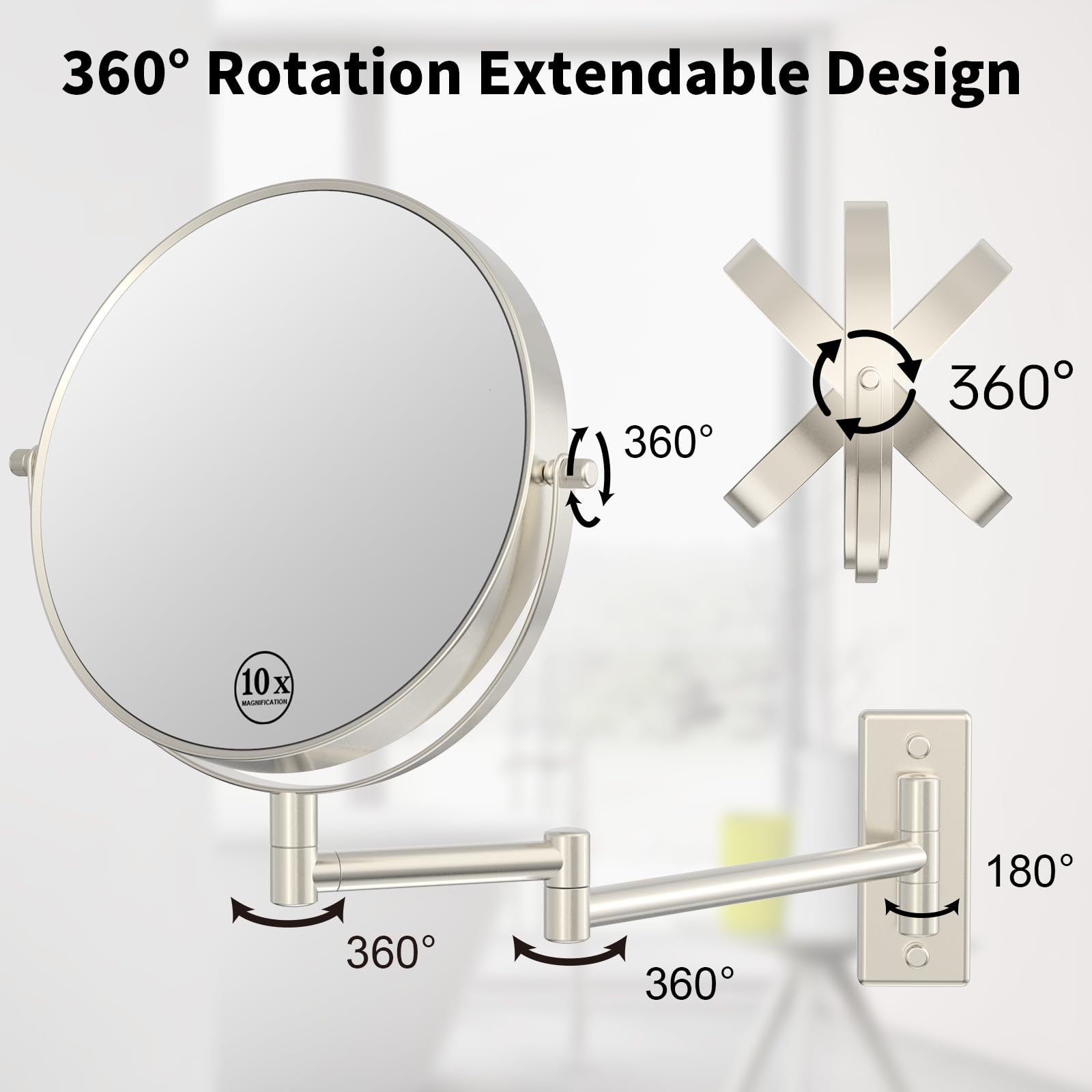 Bras extensible 360° du miroir LANSI pour positionnement facile.
