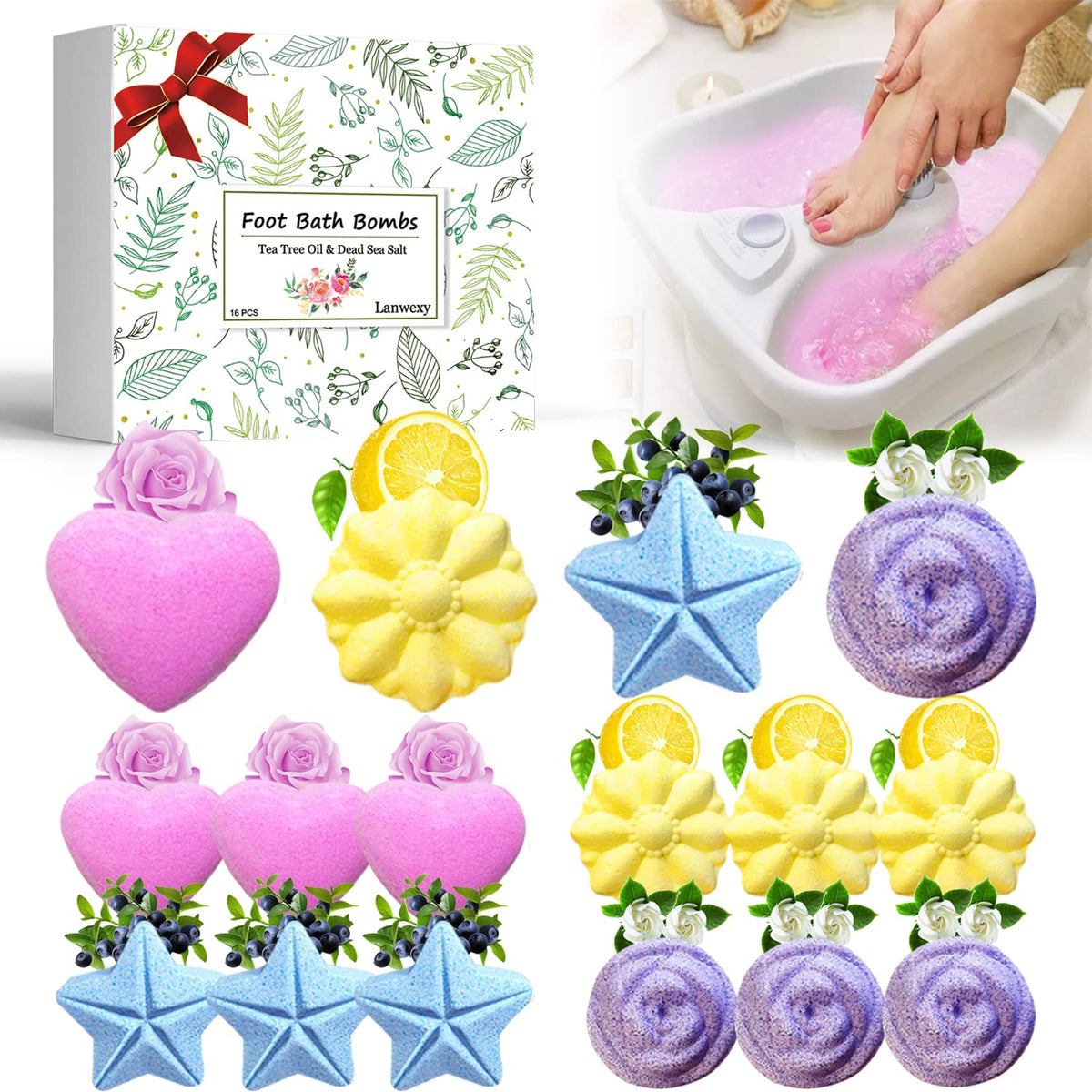 Lanwexy Bombes Bain-Pieds 16 Pack – coffret détente pour pieds fatigués.