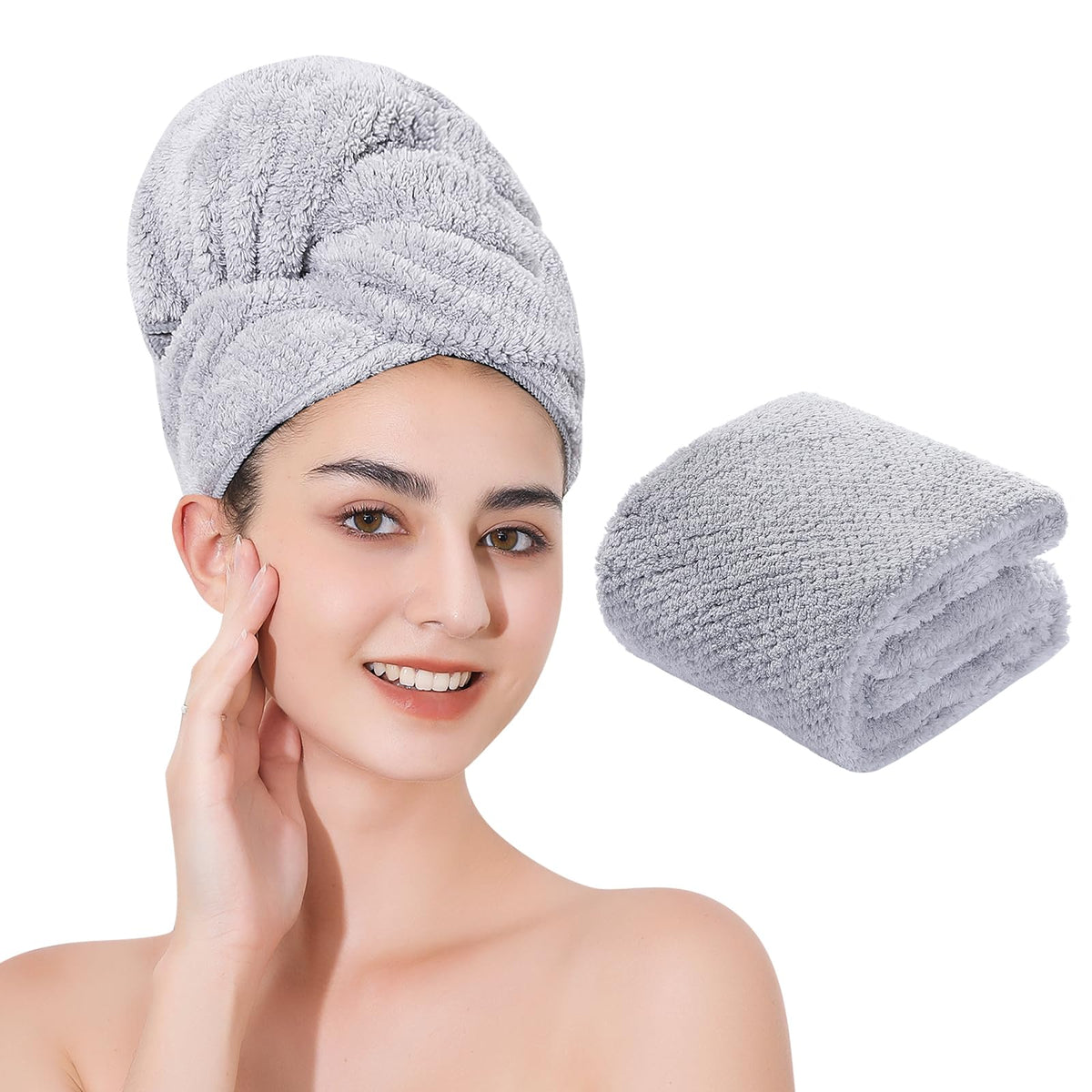 Laojbaba serviette cheveux microfibre 20x40 cm gris, absorption rapide.