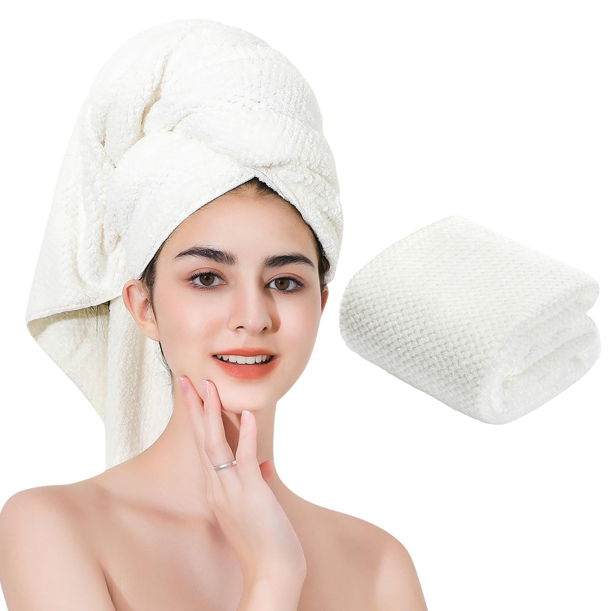 Laojbaba serviette cheveux microfibre 24x48 pour séchage rapide et doux.