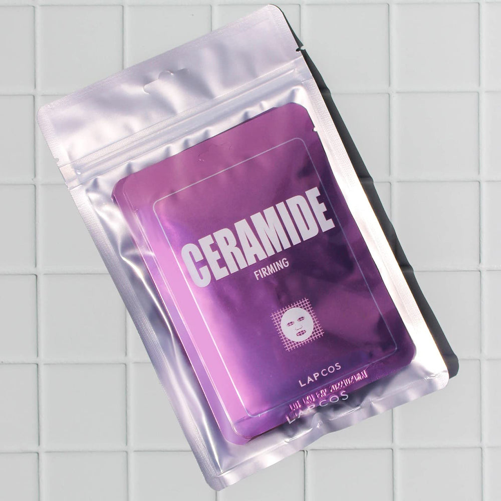 LAPCOS Ceramide Sheet Mask on-face removal close-up shows soothing, refreshed skin.
