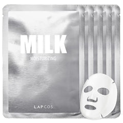 LAPCOS Masque Feuille Lait – pack-shot du lot de 5 pour hydratation quotidienne