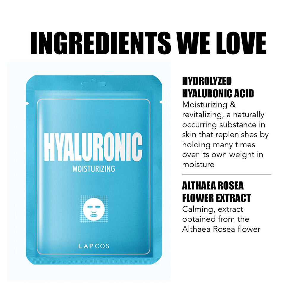 LAPCOS Masque Hyaluronique – feuille hydratante, texture douce pour le visage.