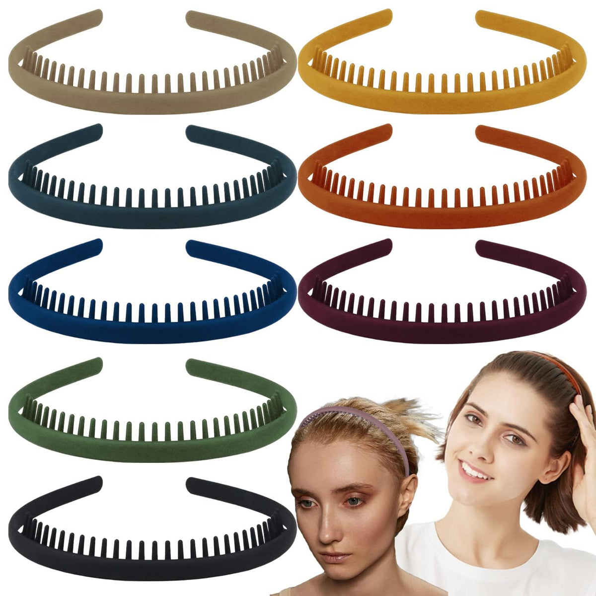 Bandeaux LAPOHI minces avec dents anti-glisse en noir mat pour un maintien discret.