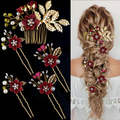Épingle LAPOHI fleur-cristal-perle doré pour une coiffure de mariée élégante