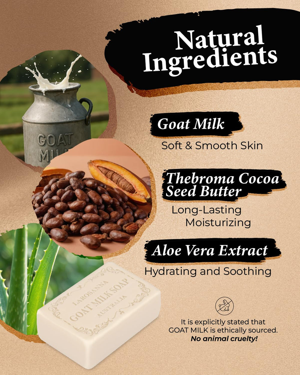 larosanna cocoa butter soap highlights rich, creamy lather