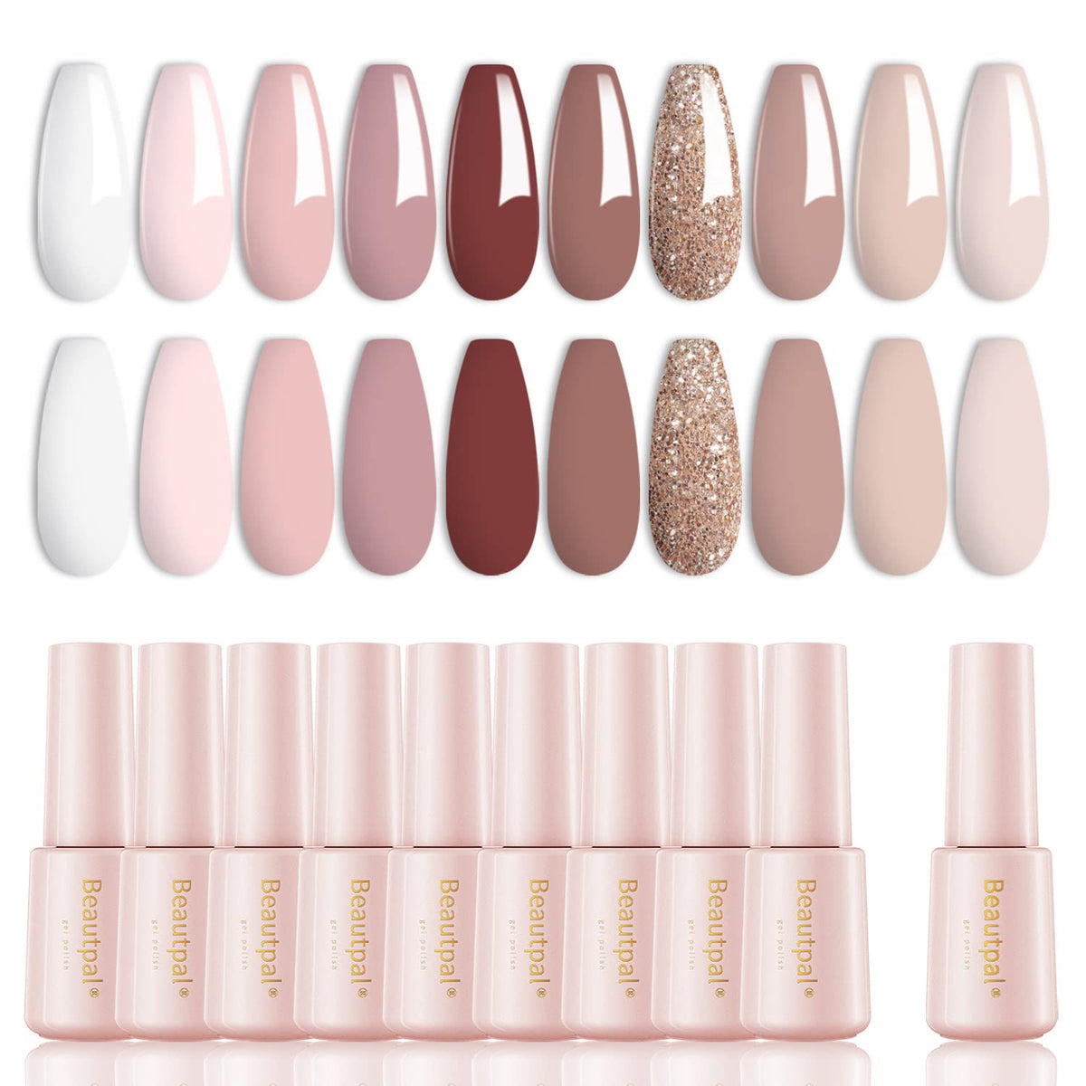 Larvall Beautpal Nude, ensemble de 10 vernis gel prêt à l’emploi pour manucure maison.
