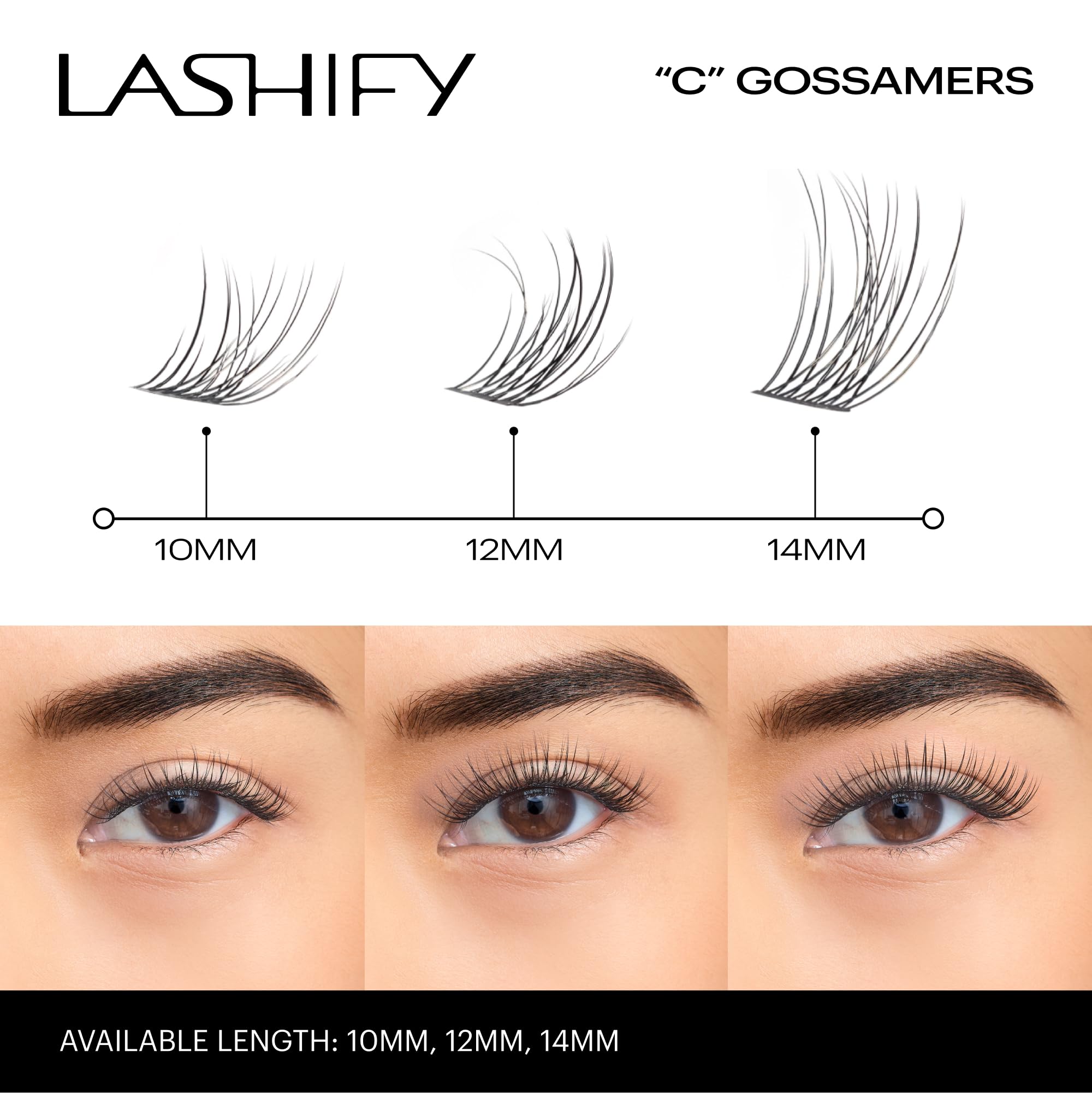 Cartouche Lashify Gossamer 12 cils, longueur personnalisable pour le regard.