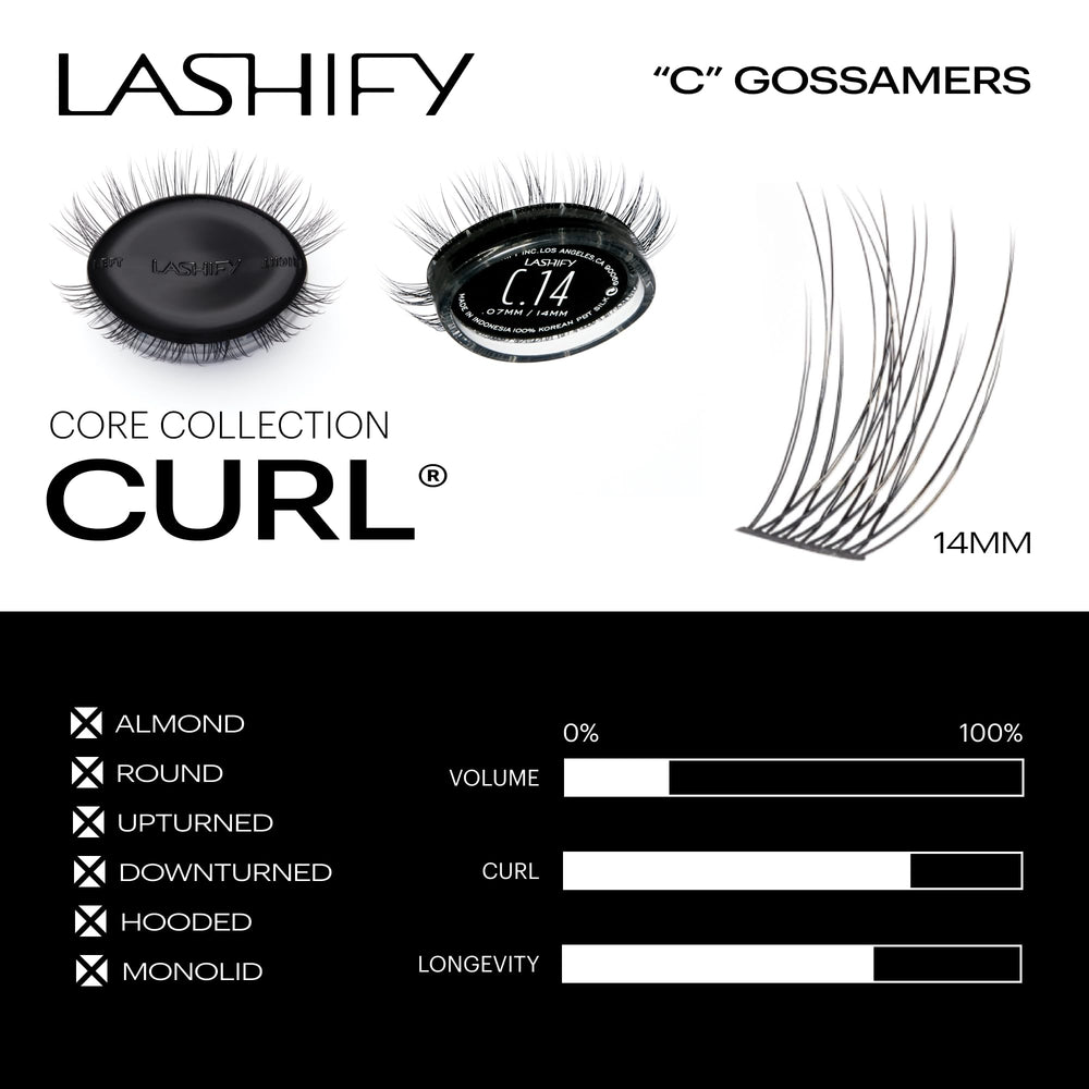 Lashify Curl 14mm Gossamer – Matière PBT soie premium, douceur et résistance