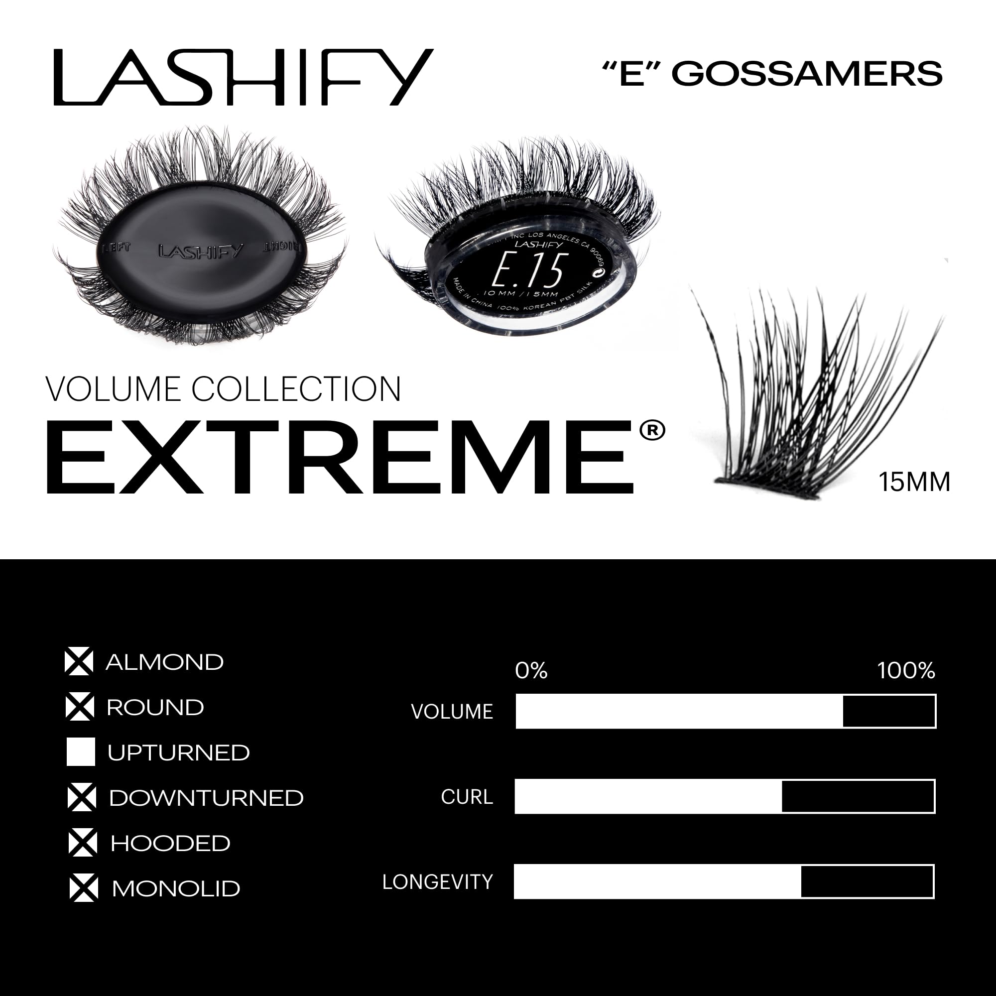 Lashify Extreme 15mm Gossamer application: pratique avec la brosse de contrôle Fusion pour un fini personnalisé.
