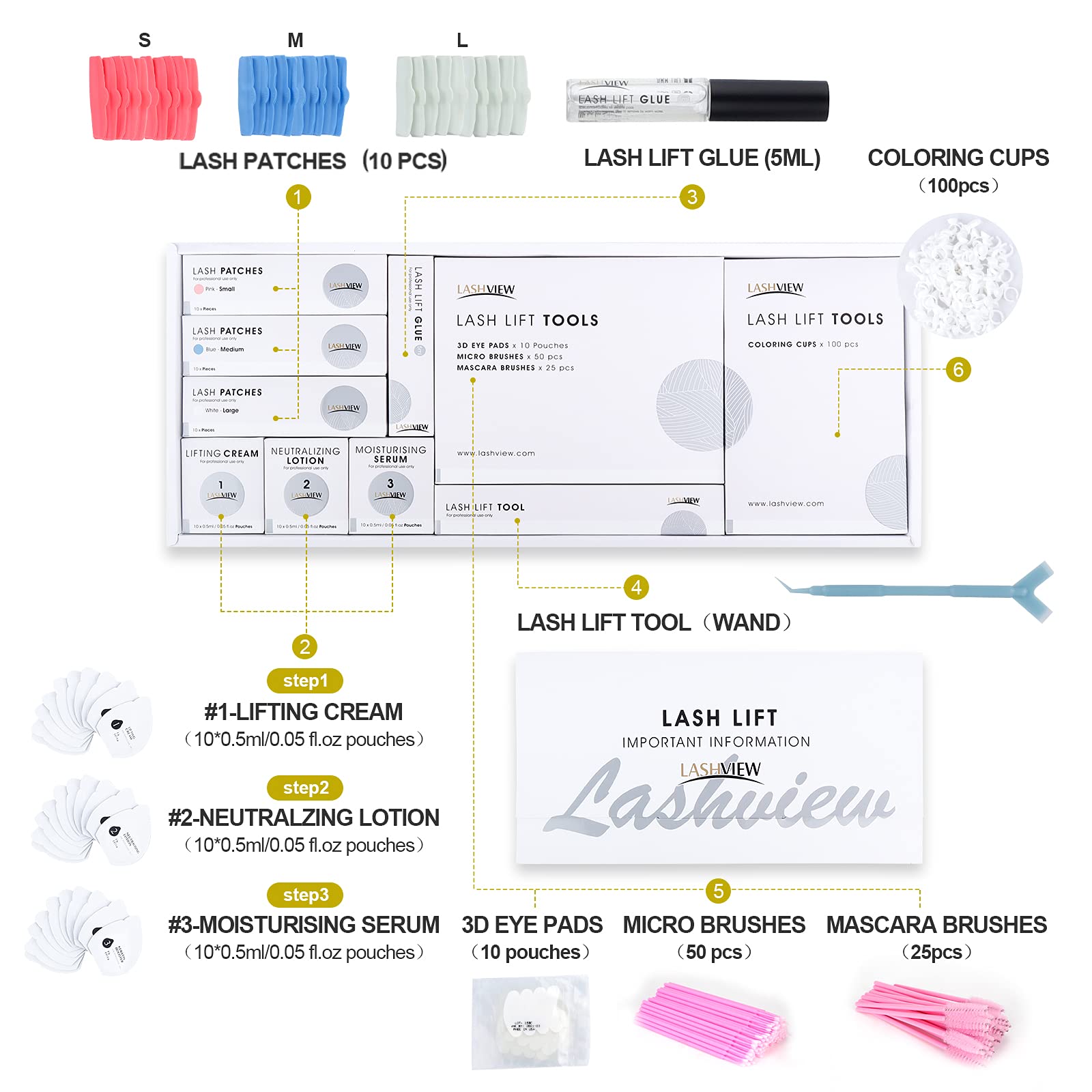 LASHVIEW Kit Lift Tiges Perm Cils : tiges robustes pour des boucles uniformes.