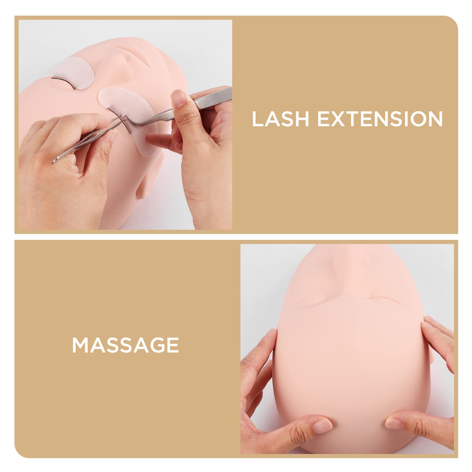 Tête LashVIEW polyvalente pour maquillage, extensions et massage facial.