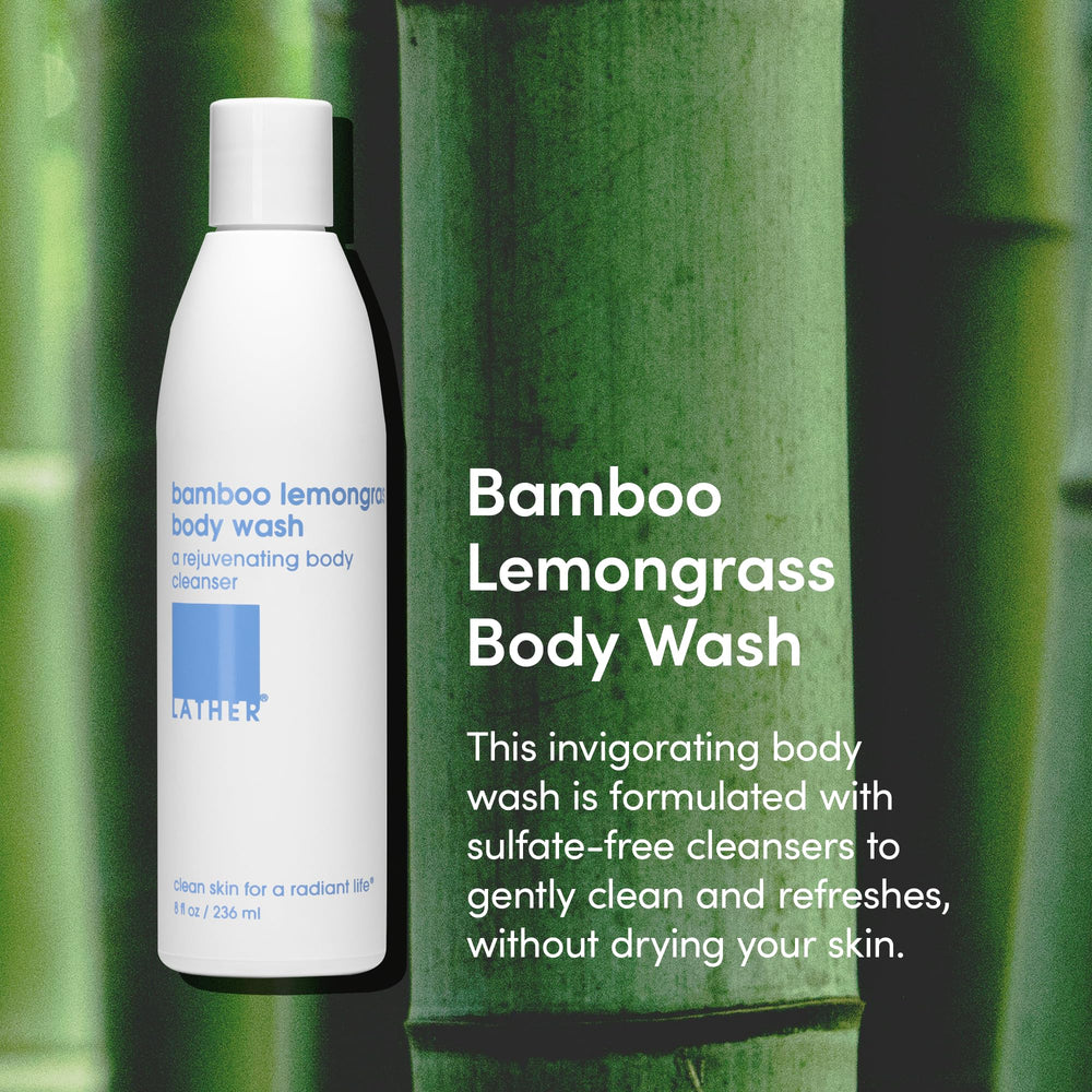 Ingrédients LATHER Bamboo Lemongrass: bamboo, thé vert et aloe pour hydratation.