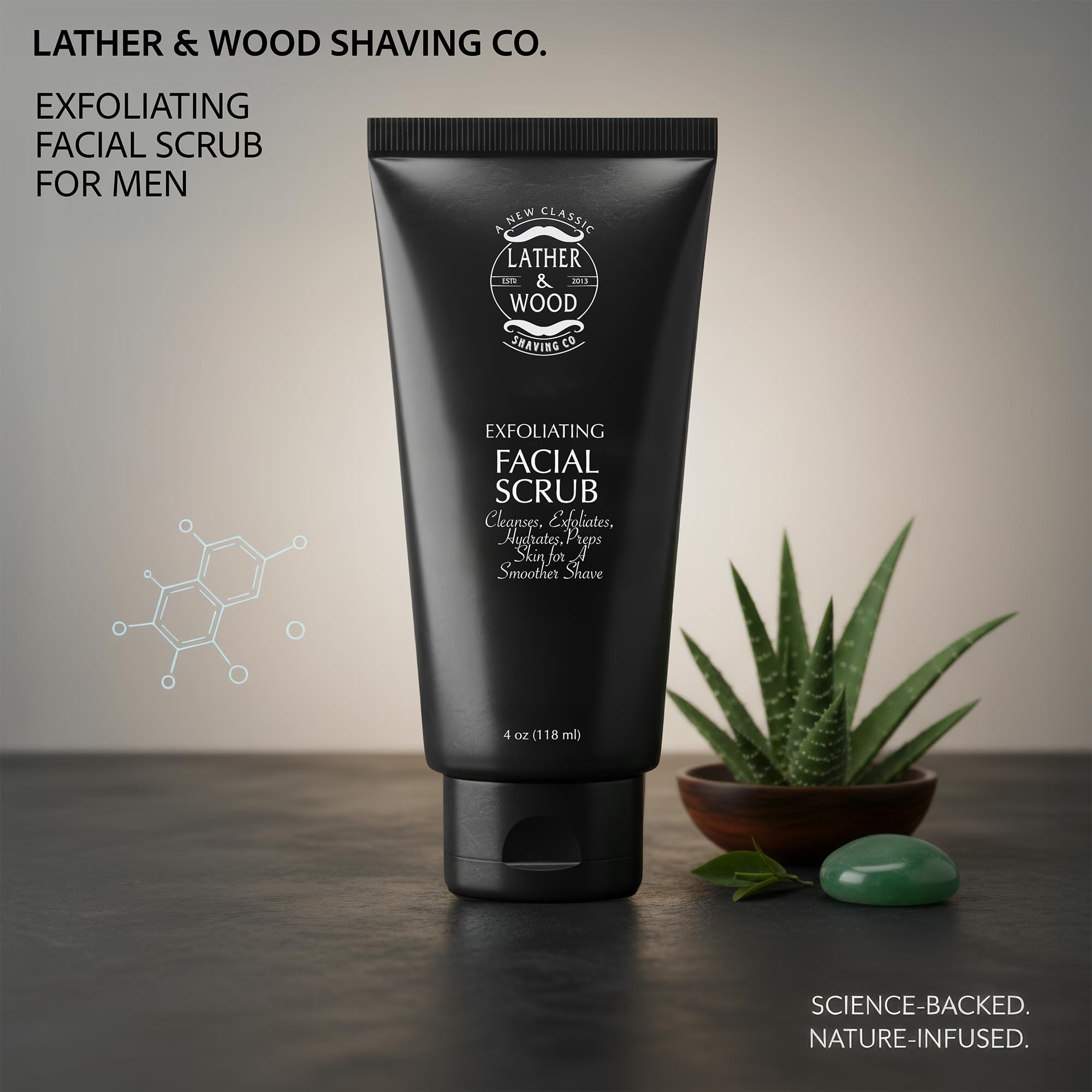 Billes jojoba exfoliantes Lather & Wood révèlent peau lisse et saine.
