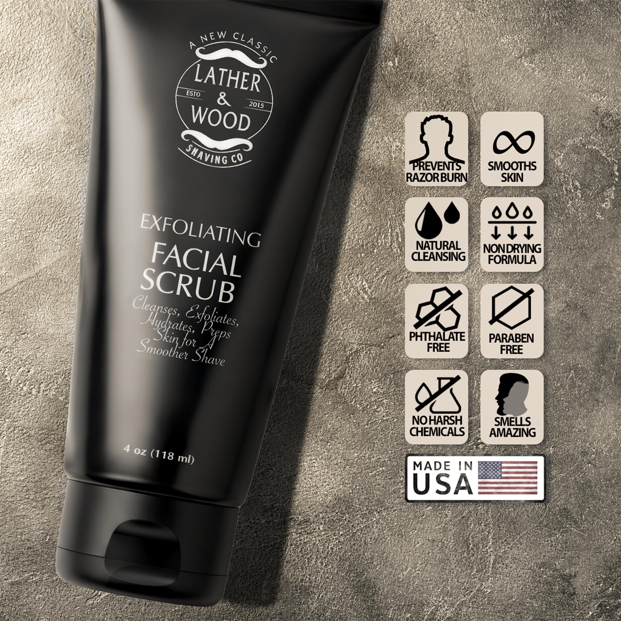 Texture naturelle de Lather & Wood pour une exfoliation efficace.