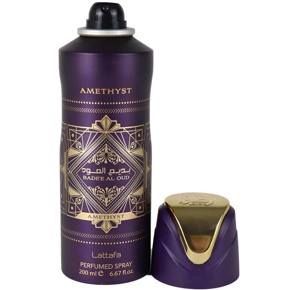 Lattafa Bade'e Al Oud Amethyst, bouquet floral et épice pour des moments spéciaux.