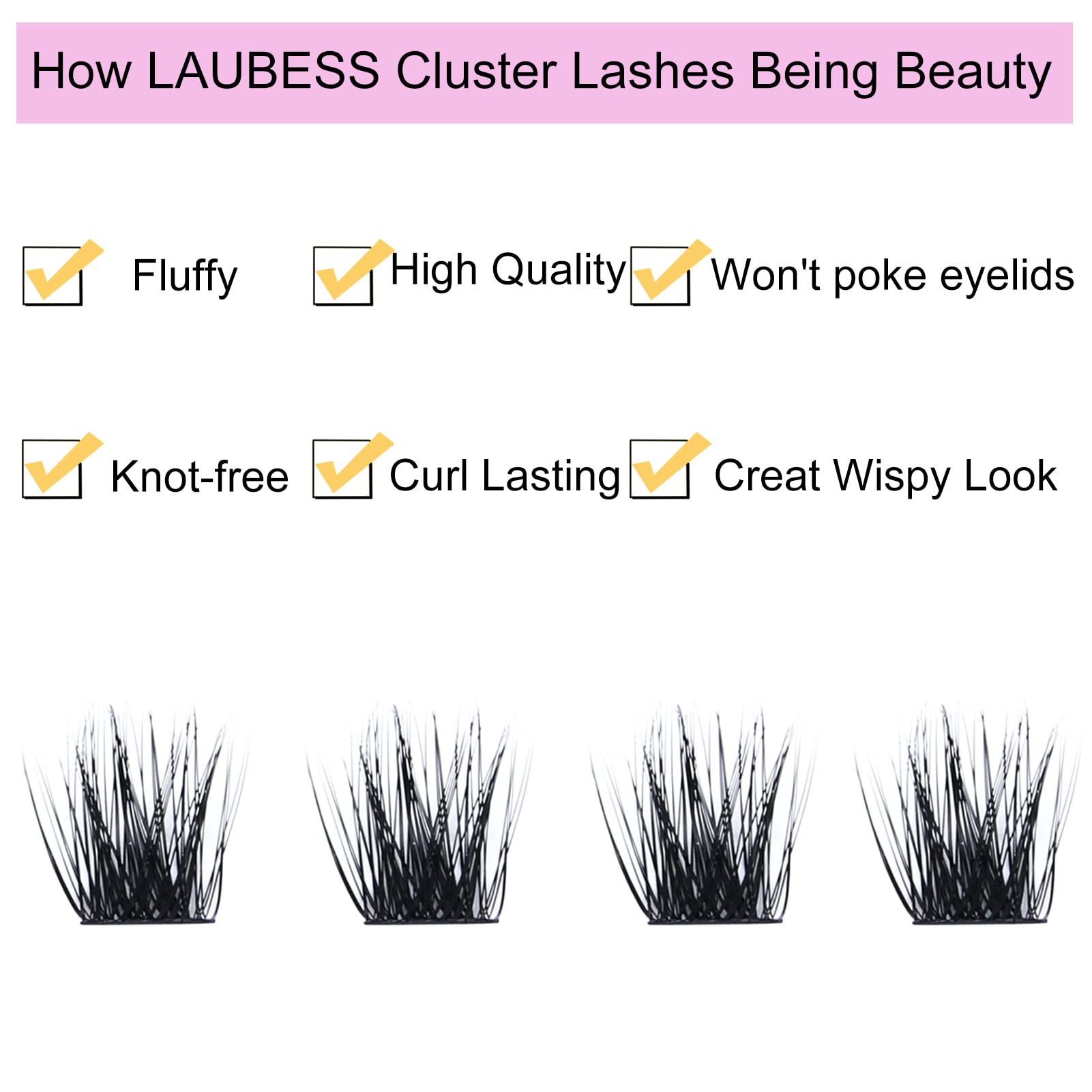 LAUBESS clusters cils duveteux 14-18mm pour effet délicat et volumineux.