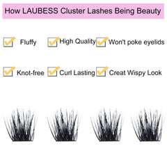 LAUBESS clusters cils duveteux 14-18mm pour effet délicat et volumineux.
