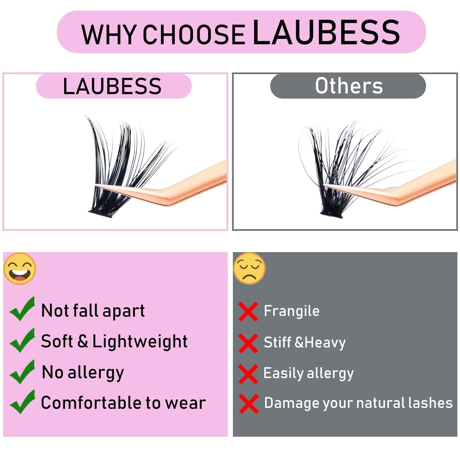 LAUBESS cils mélanges longueurs 9-16 mm vue rapprochée, polyvalent pour styles variés.