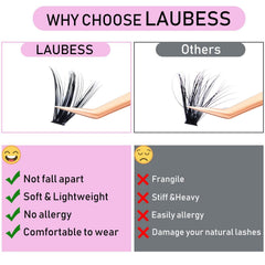 LAUBESS cils mélanges longueurs 9-16 mm vue rapprochée, polyvalent pour styles variés.
