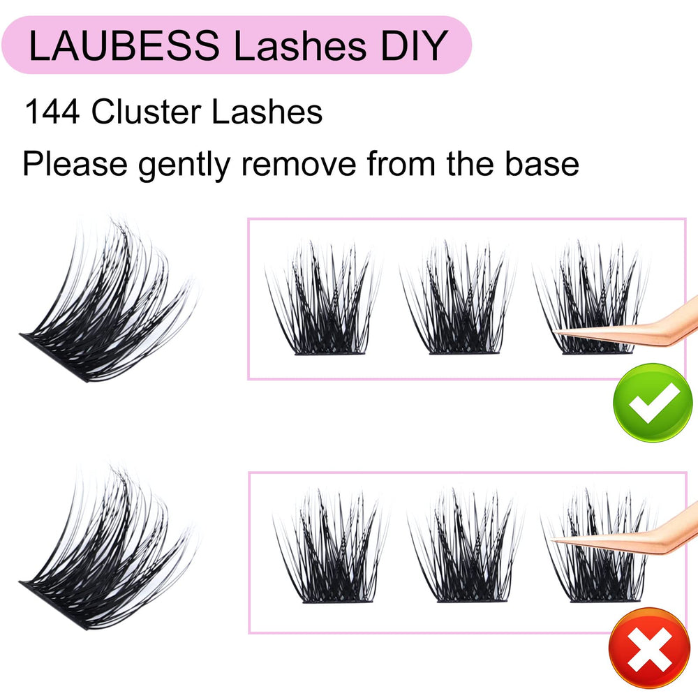 LAUBESS kit-extension cils faits maison clusters doux pour rendu naturel.
