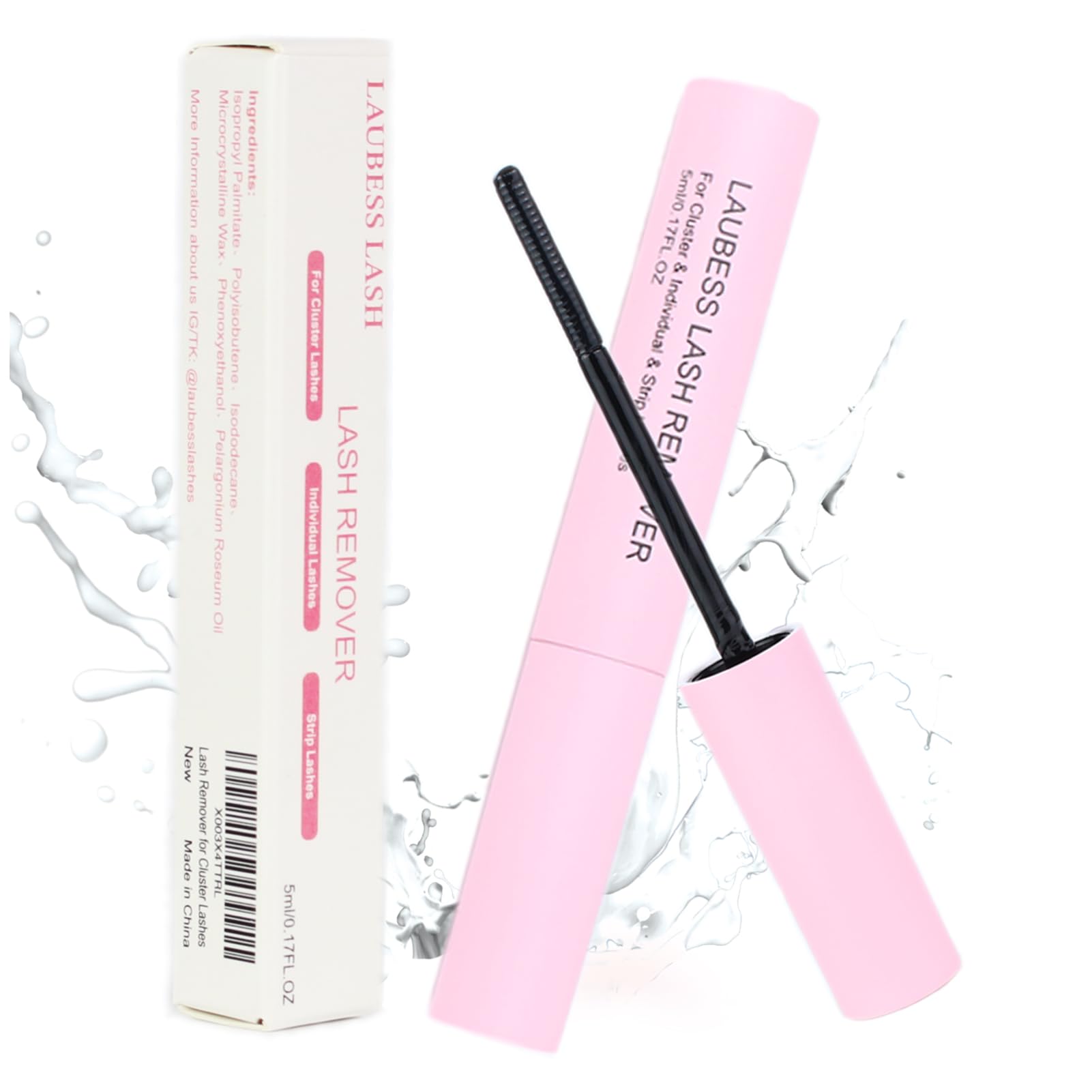Démaquillant LAUBESS LASH, bouteille 5 ml, dissolution rapide des extensions en toute sécurité.