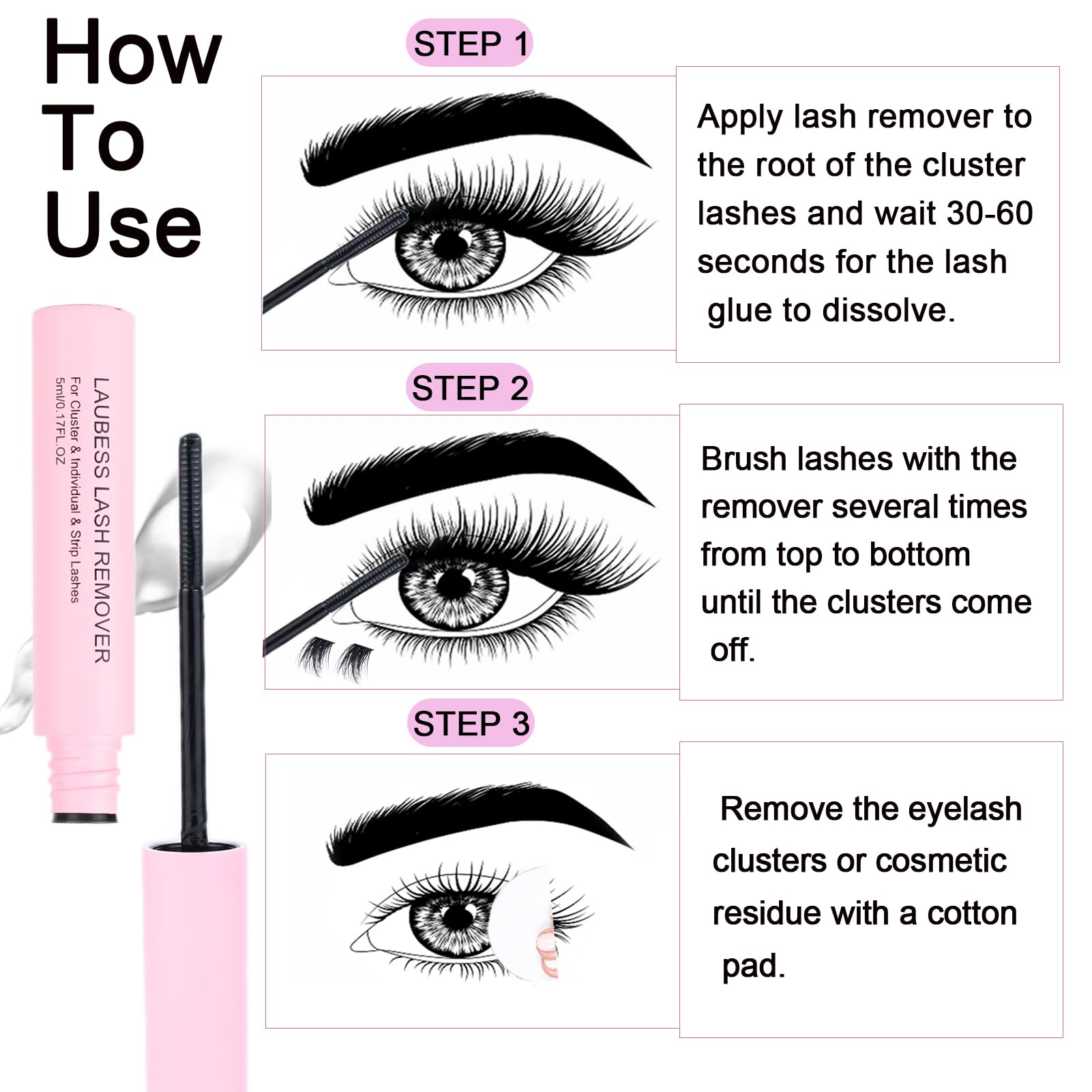 Texture crème LAUBESS LASH, formule douce pour yeux sensibles.