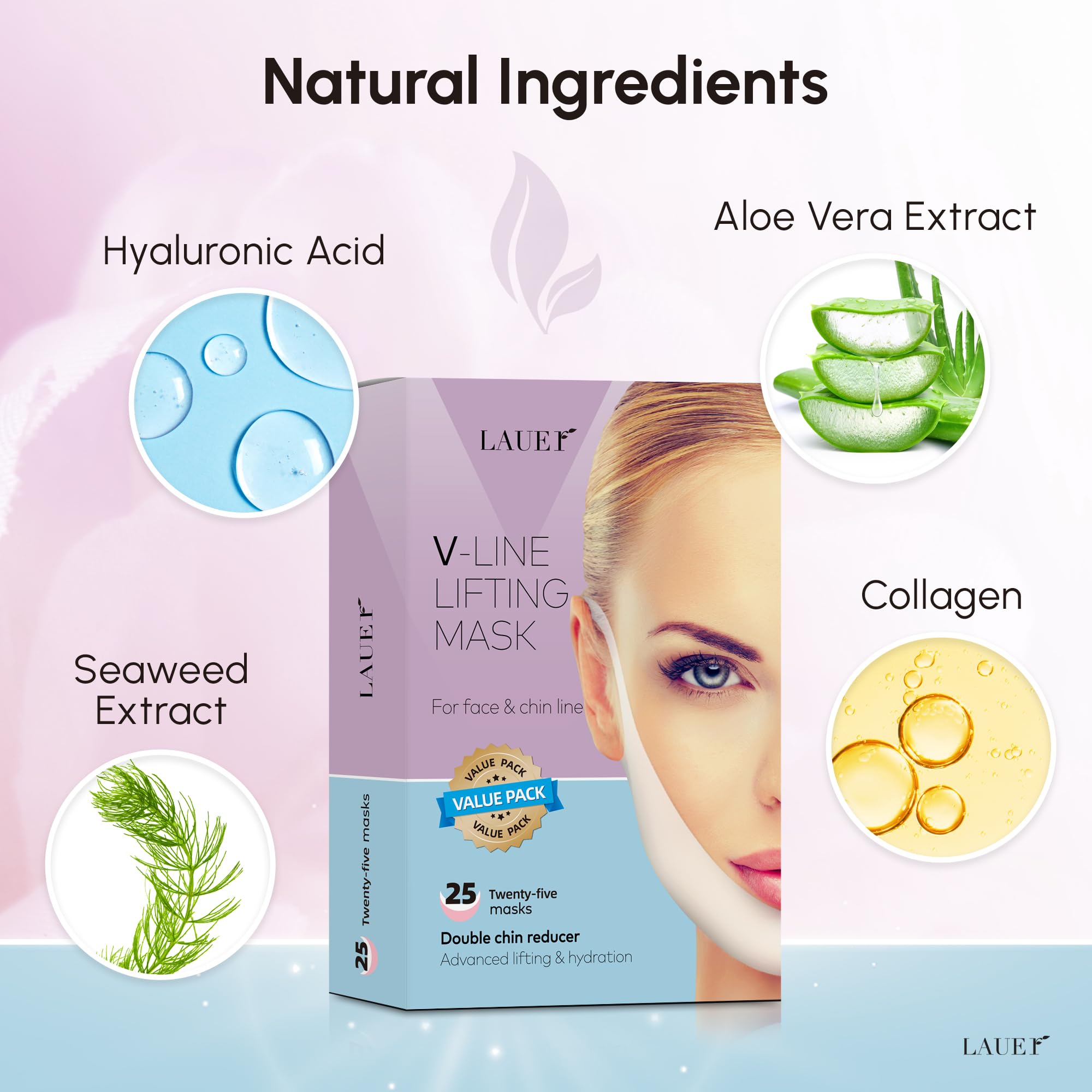 Masque menton hyaluronique LAUER COSMETIC offrant hydratation durable.