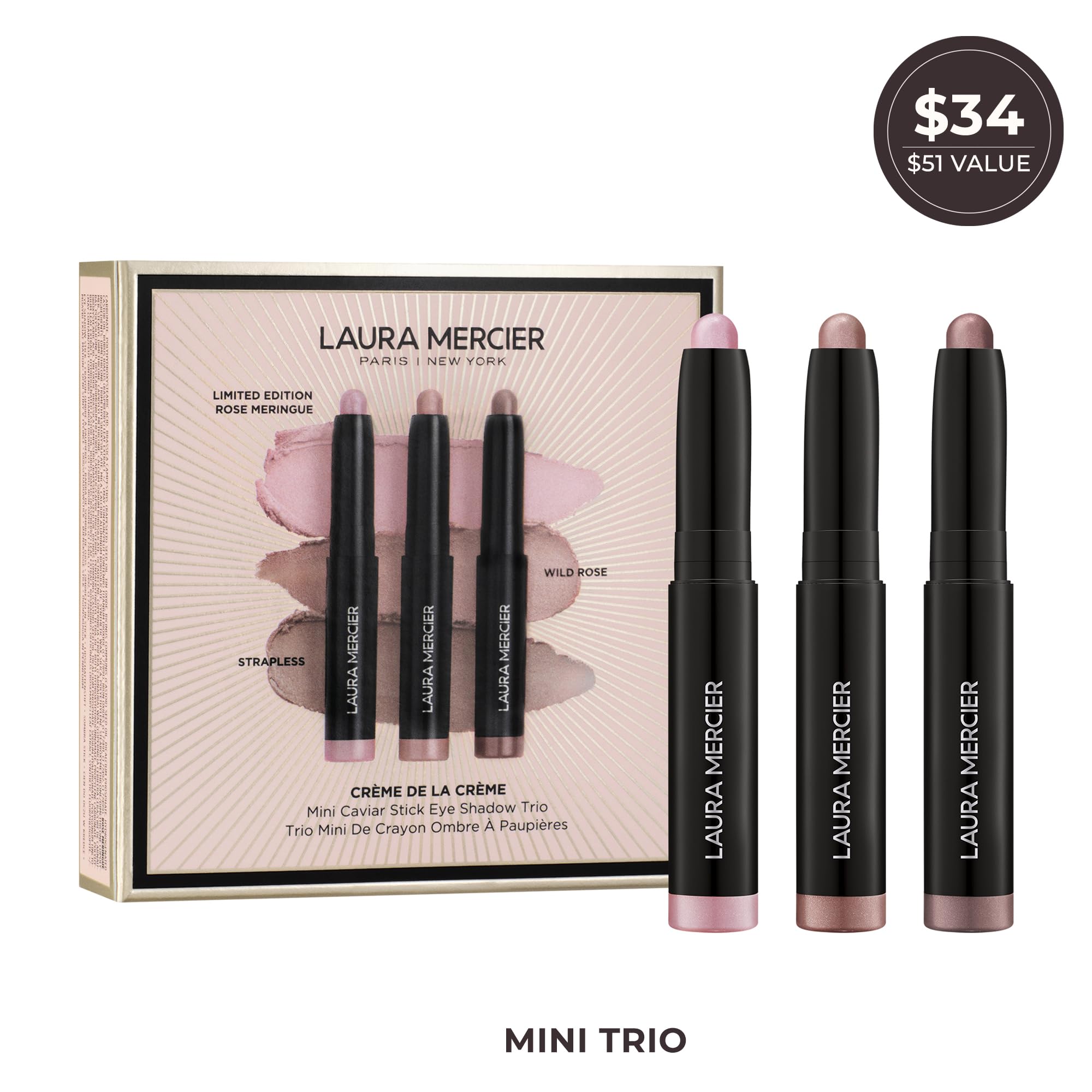 Laura Mercier Caviar Stick Wild Rose sur paupière pour teint rosé lumineux.