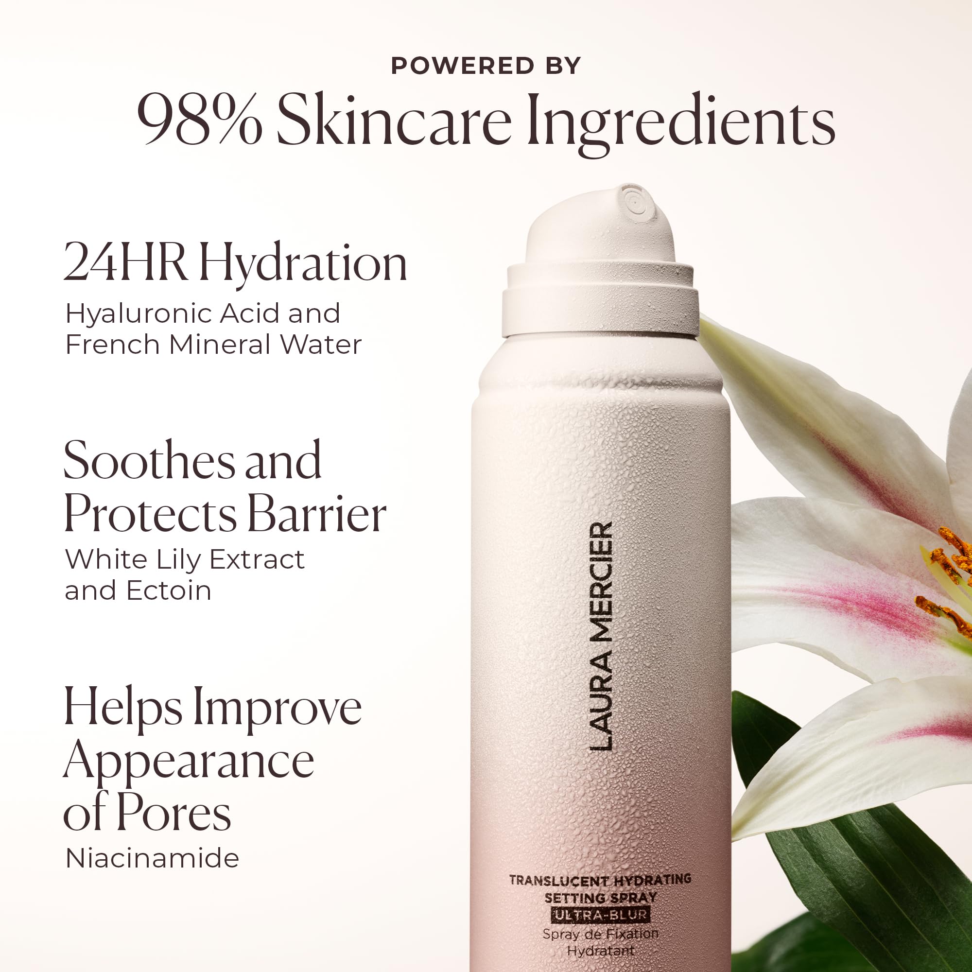 Laura Mercier, fini naturel sur le visage, maquillage durable.