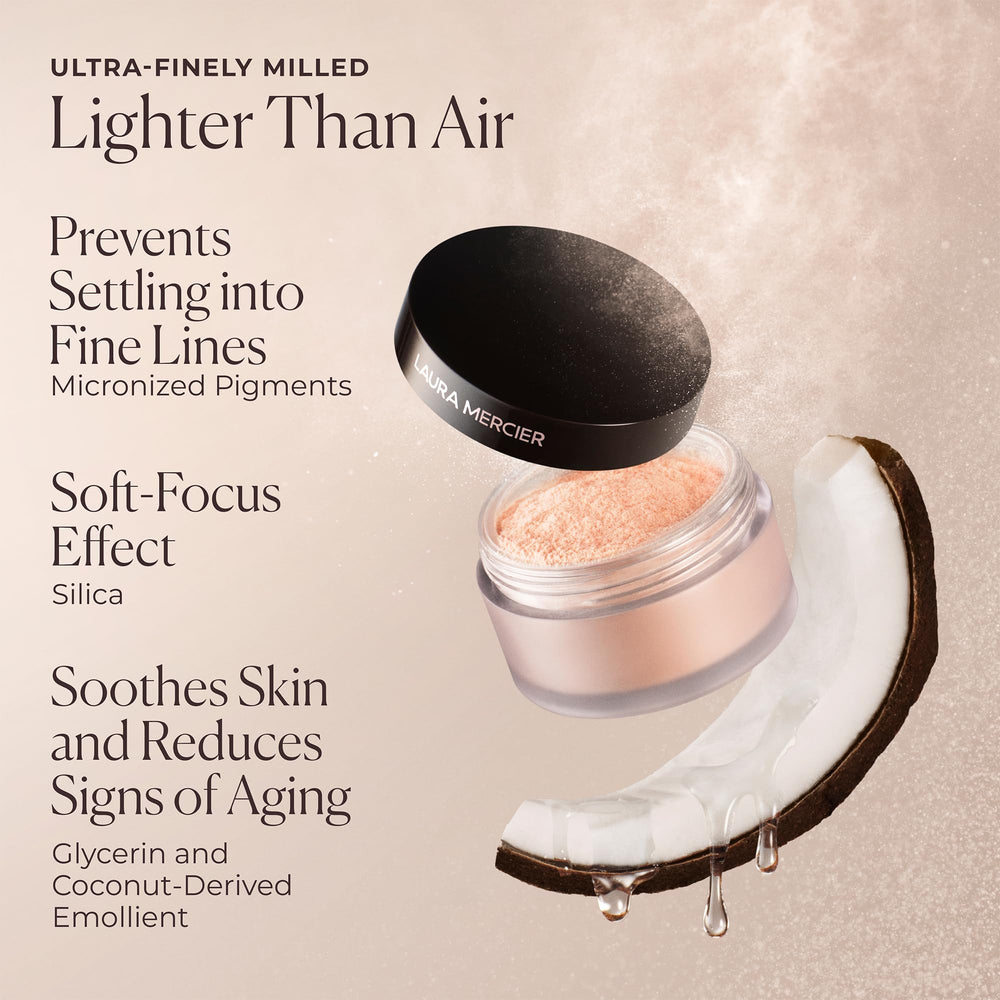 Poudre micronisée Laura Mercier – reflets lumineux pour un fini éclatant.