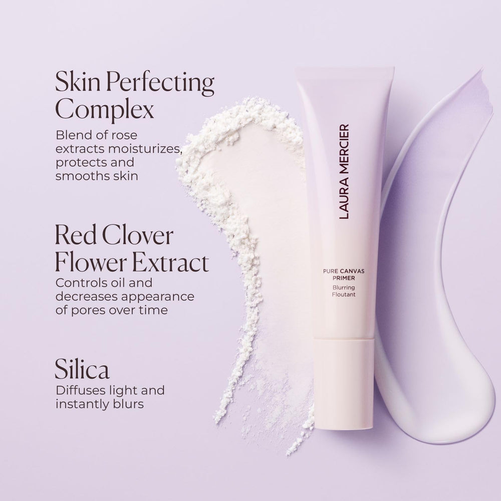Laura Mercier Pure Canvas Primer extraits de rose hydratants pour calmer et lisser la peau.