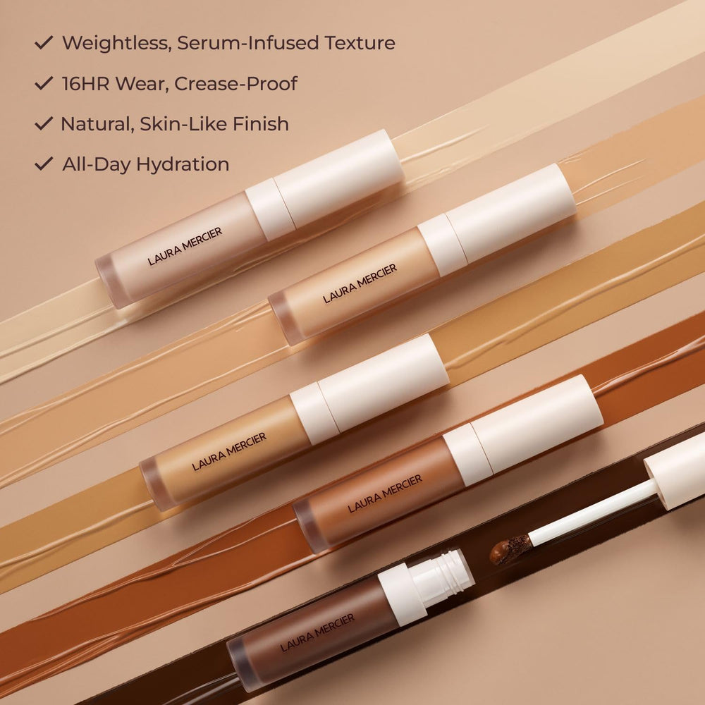 Application sous les yeux avec Laura Mercier Real Flawless pour correction précise.