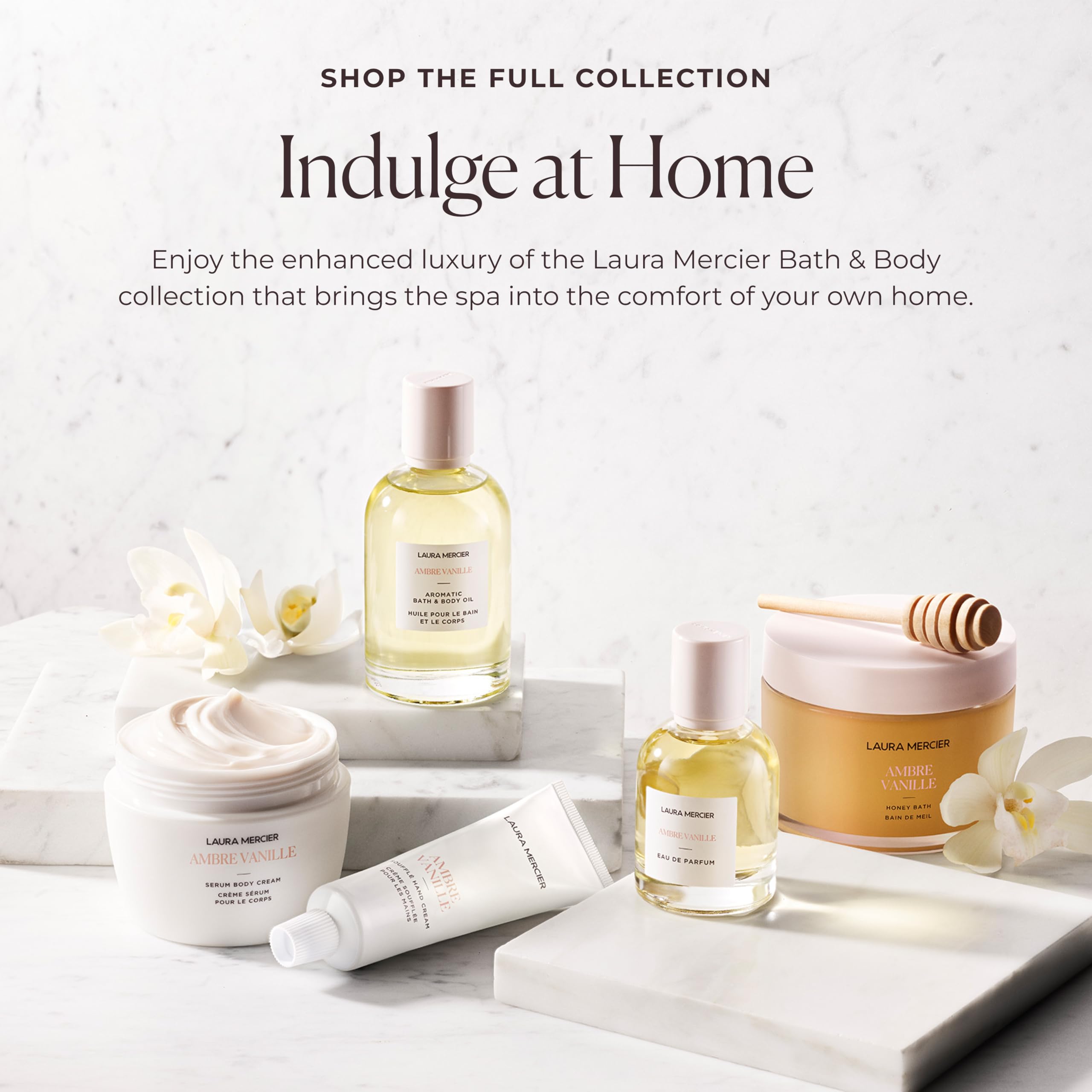 Parfum amande-coco délicat pour Laura Mercier Sérum Crème pour le Corps.