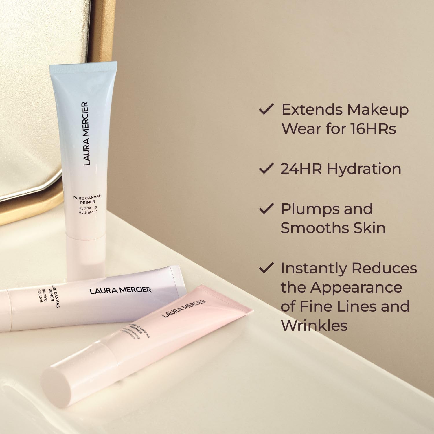 Laura Mercier Pure Canvas Primer offre texture crème légère pour une application fluide.