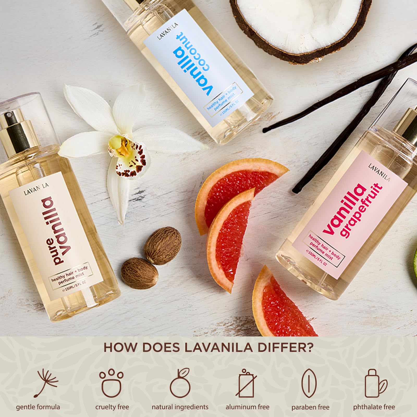 Lavanila Vanille Coco — brume-notes-exotiques : notes coco et vanille qui s'épanouissent sur la peau.
