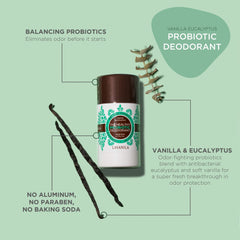 Bâton déodorant Lavanila vanille-eucalyptus, texture veloutée qui glisse sans traces.
