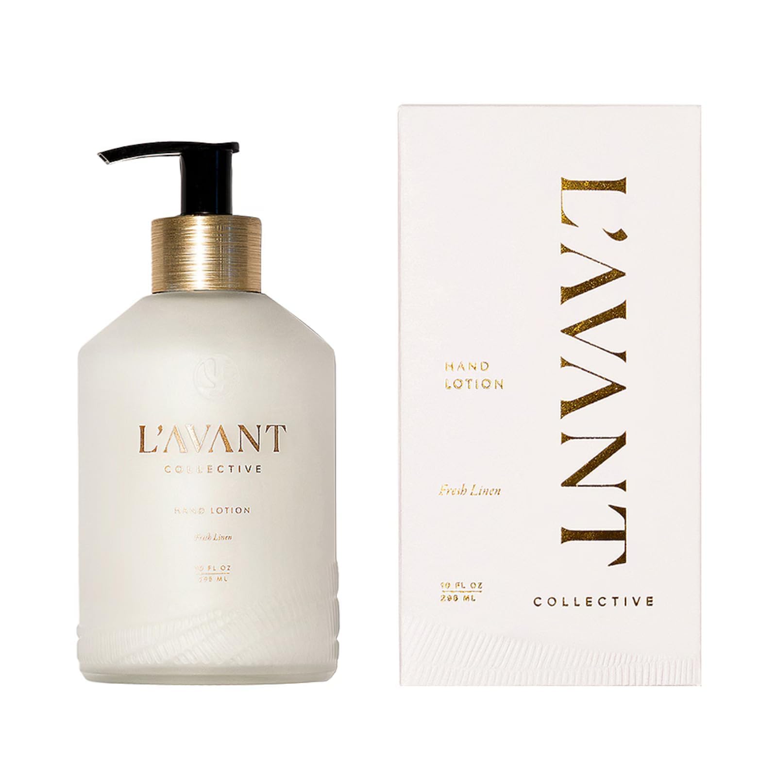 L'AVANT Collective Luxury Hand Lotion – bouteille en verre 10oz, hydratation durable des mains.