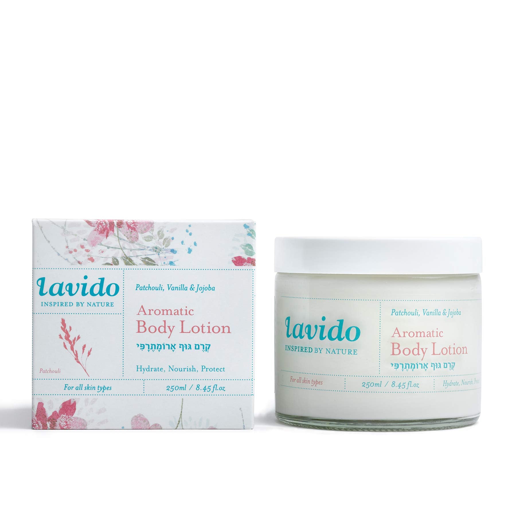 Lavido crème corps aromatique Patchouli Vanille, bouteille élégante et hydratante