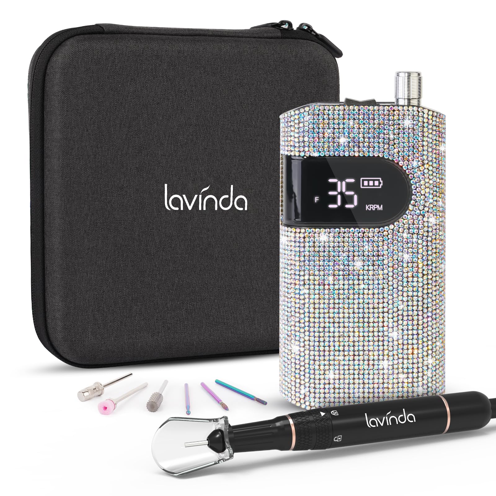 Perceuse Lavinda Diamant rechargeable, vue détaillée, performance rapide pour ongles professionnels.