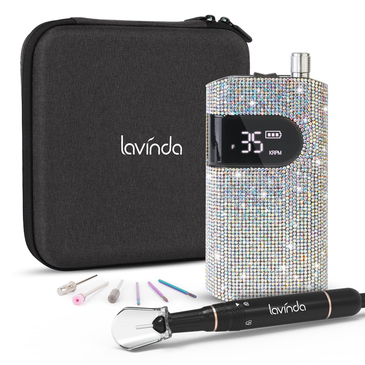 Perceuse Lavinda Diamant rechargeable, vue détaillée, performance rapide pour ongles professionnels.