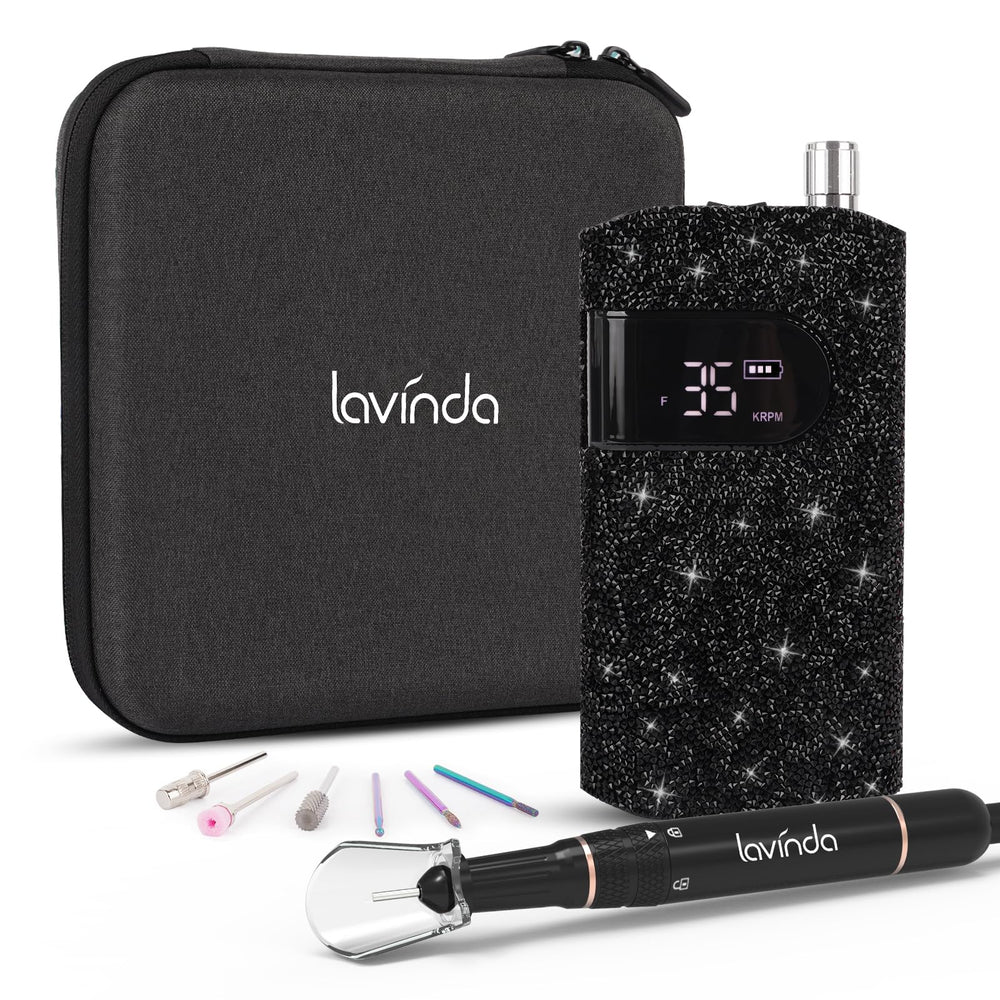 Lavinda perceuse-ongles noir strass : outil élégant pour une manucure précise.