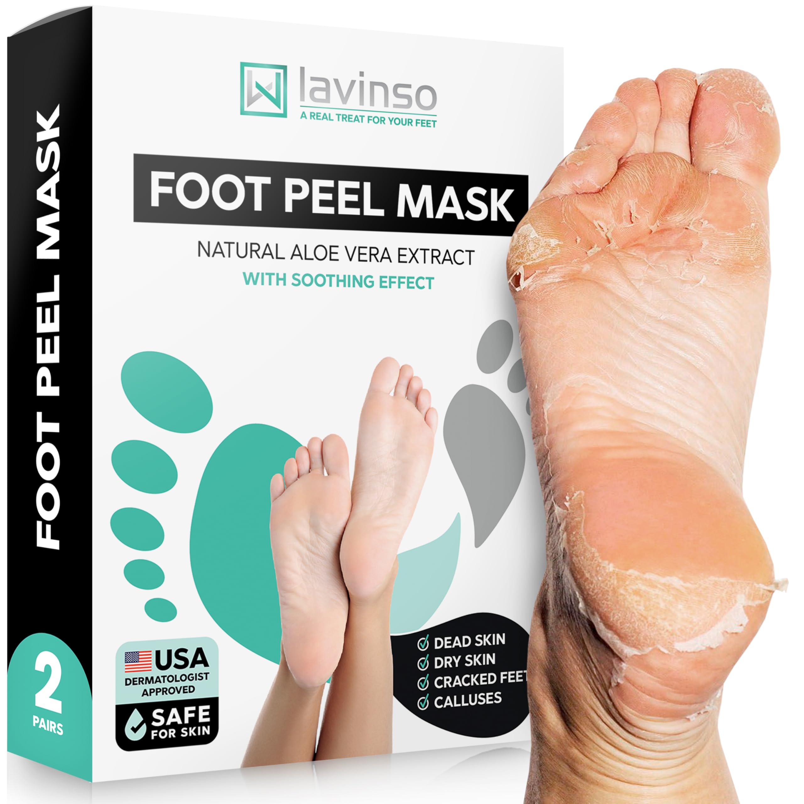 Lavinso masque-exfoliant-pieds: exfolie en douceur les pieds secs pour une peau plus lisse.