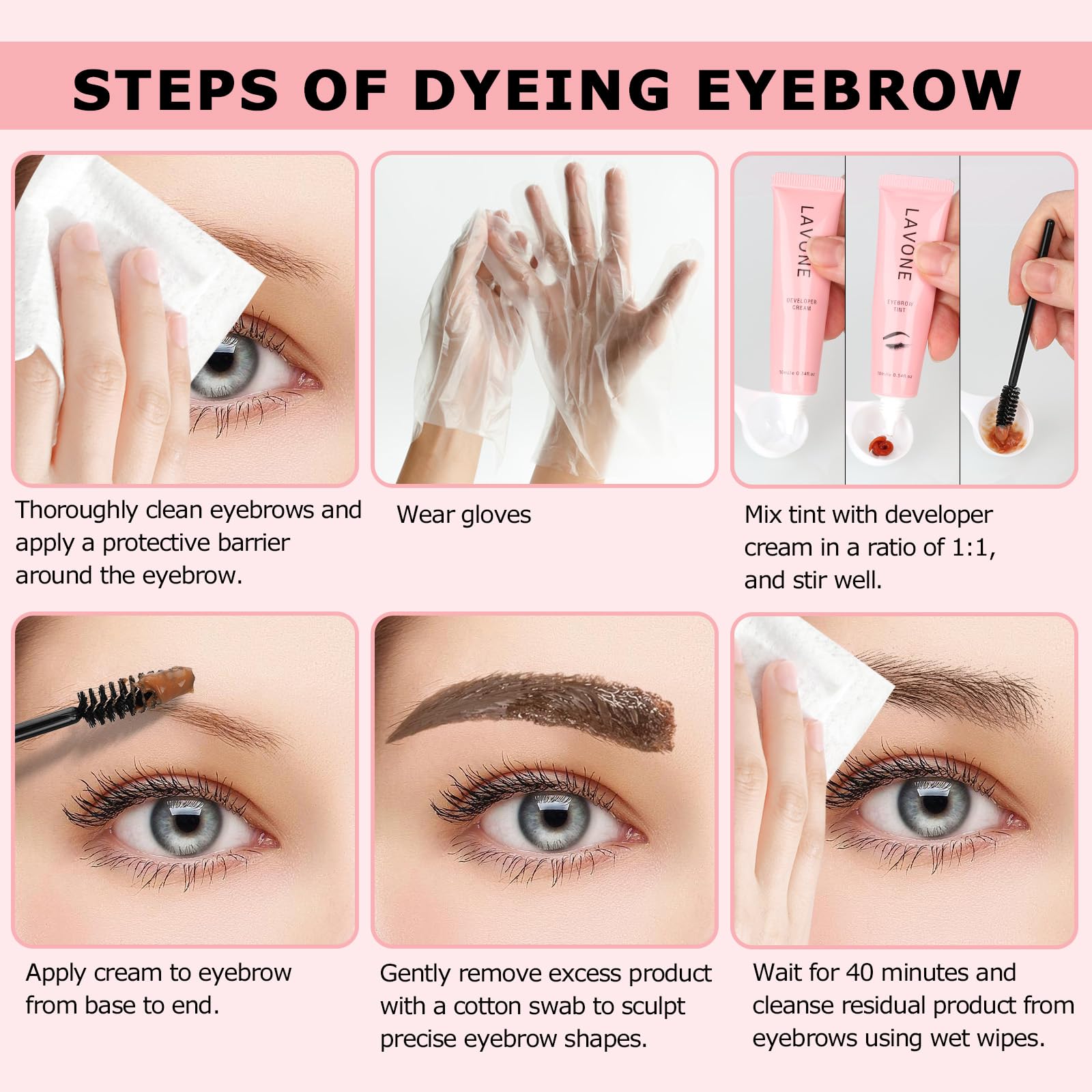LAVONE application colorant sourcils – couverture uniforme