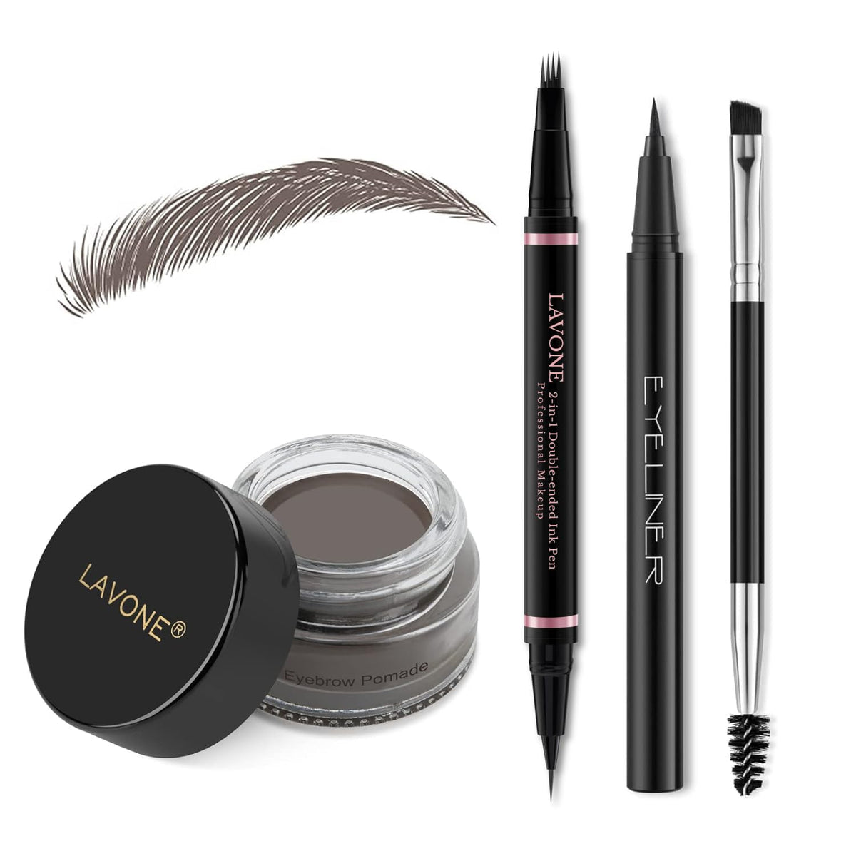 LAVONE crayon sourcils 2-en-1 ebony pour tracé précis et naturel.