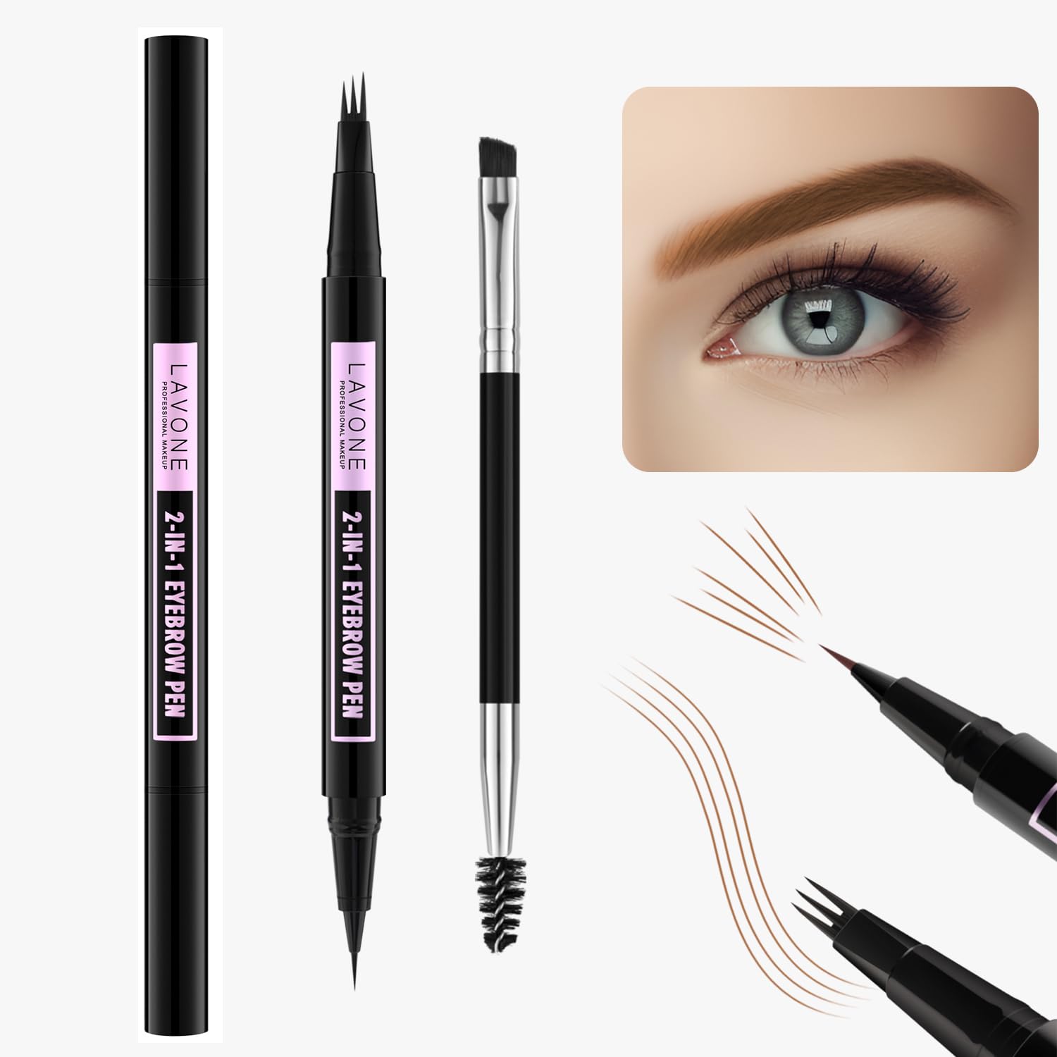 LAVONE Crayon-sourcils microblading-3-pointes pour poils naturels et réalistes.