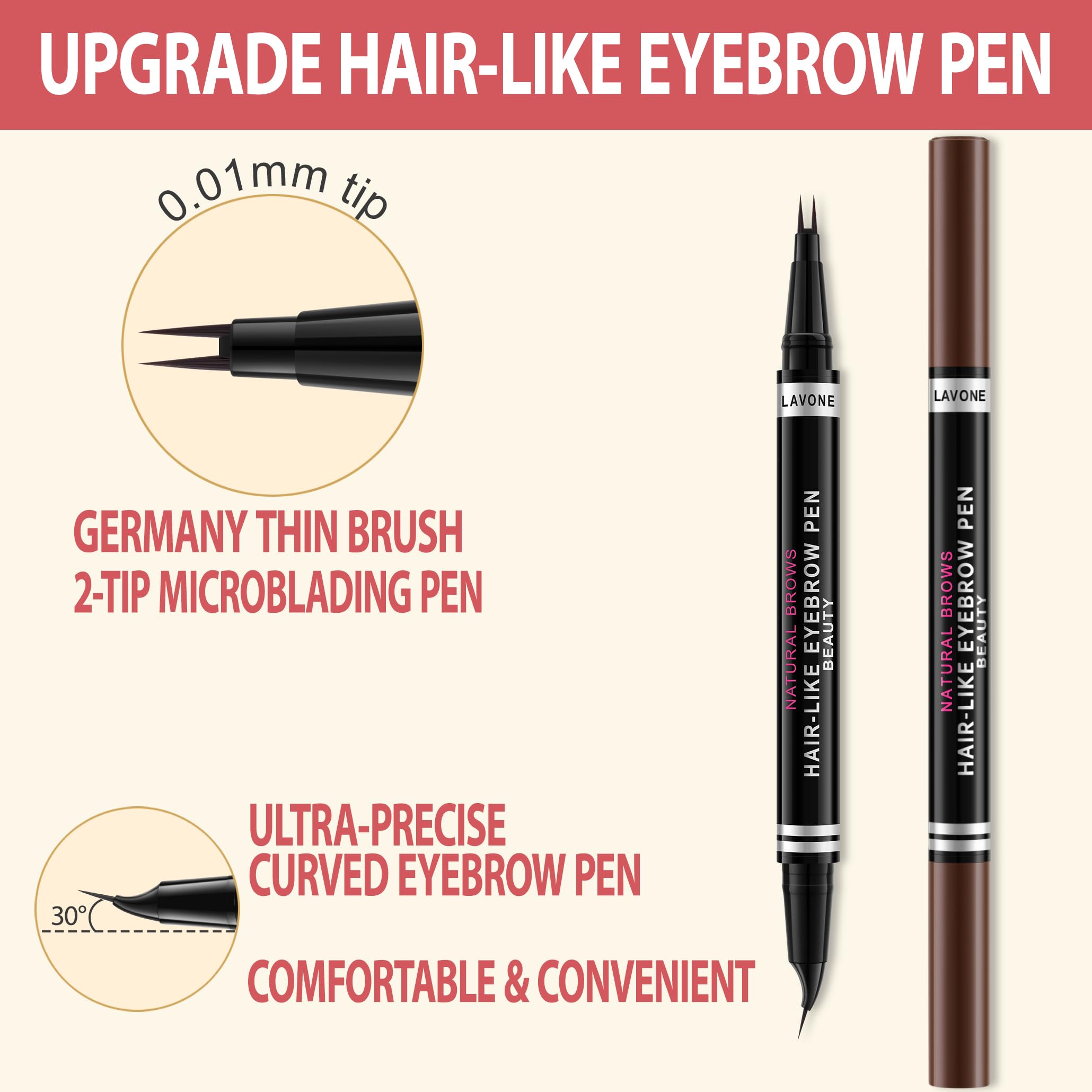 LAVONE 2-en-1 crayon sourcils: poils réalistes et définition précise.